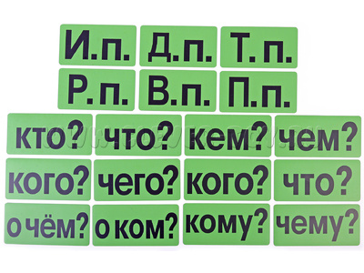Набор магнитных карточек "Падежи" (фон зелёный) 18 карточек* Набор магнитных карточек "Падежи" (фон зелёный) 18 карточек*